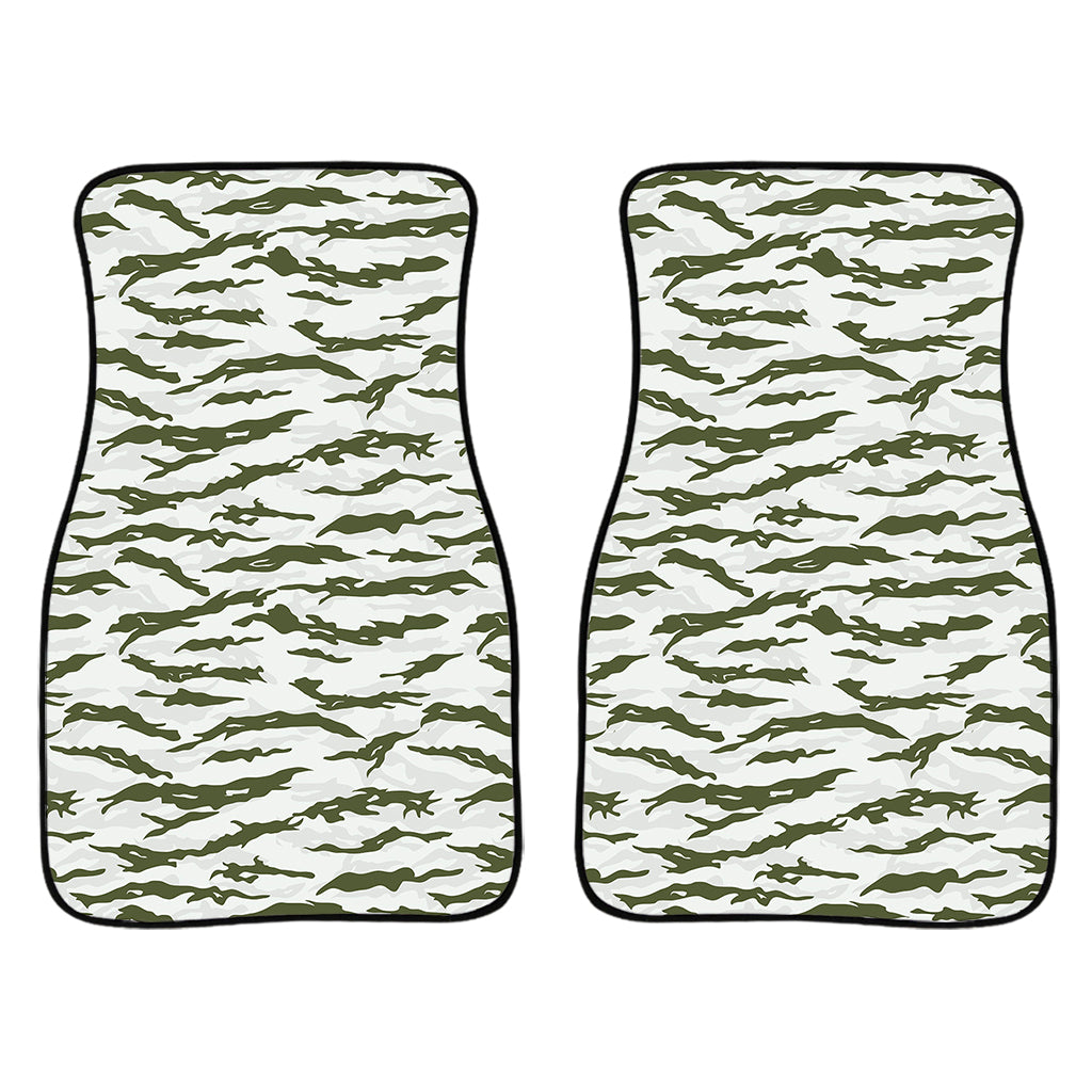 Green And White Tiger Stripe Camo Print Front Car Floor Mats