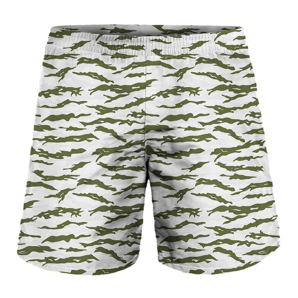 Green And White Tiger Stripe Camo Print Men's Shorts