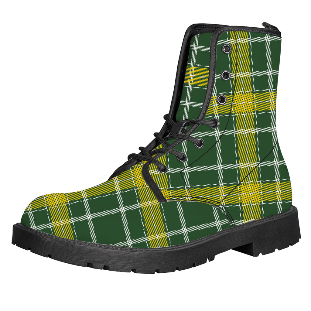 Green And Yellow Stewart Tartan Print Leather Boots