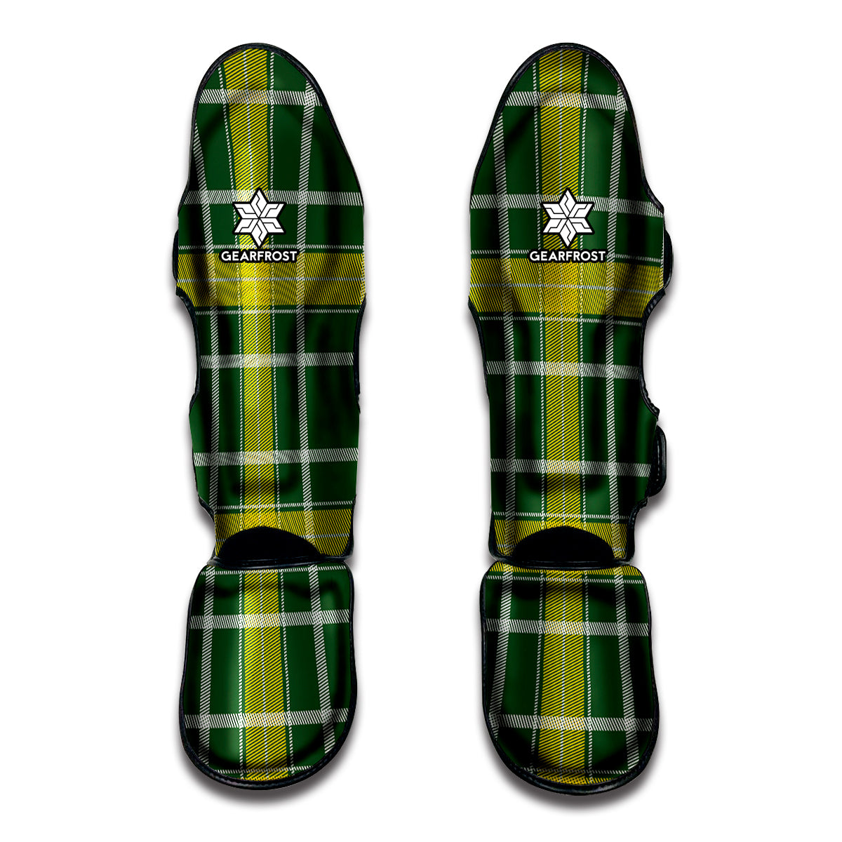 Green And Yellow Stewart Tartan Print Muay Thai Shin Guards