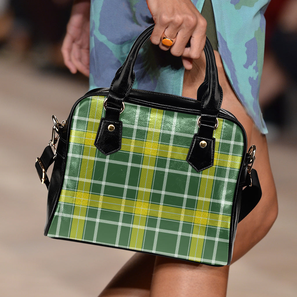 Green And Yellow Stewart Tartan Print Shoulder Handbag