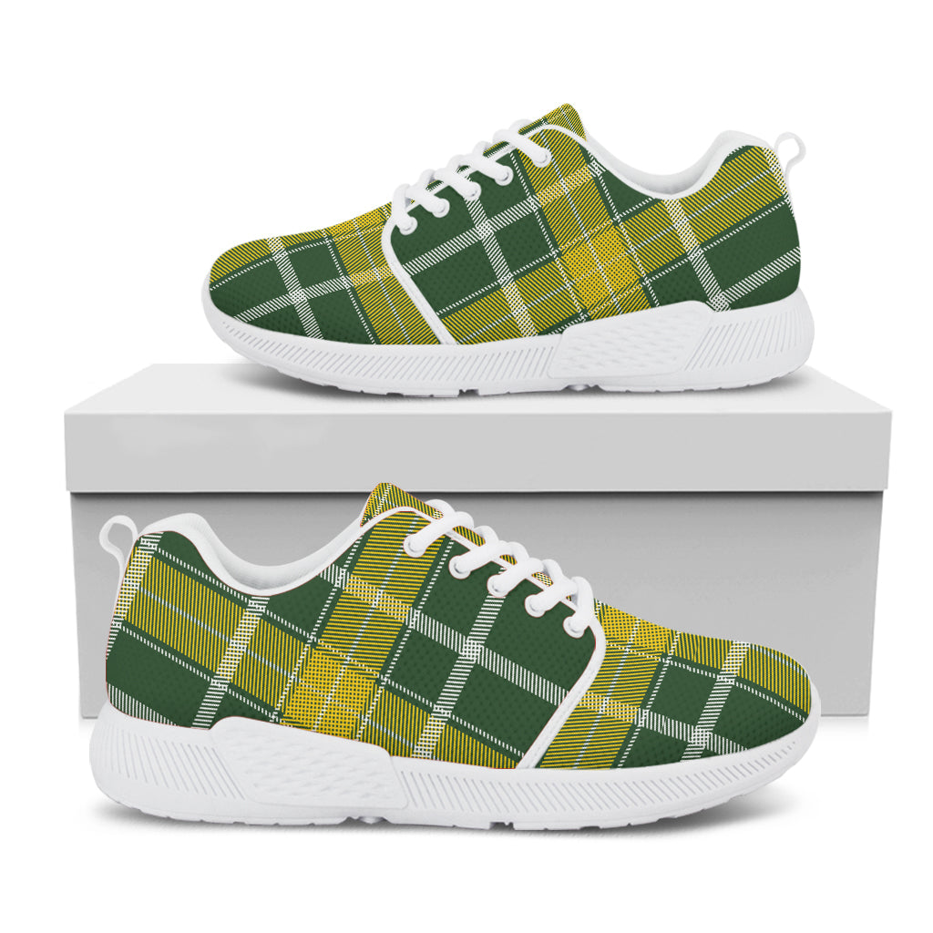 Green And Yellow Stewart Tartan Print White Athletic Shoes