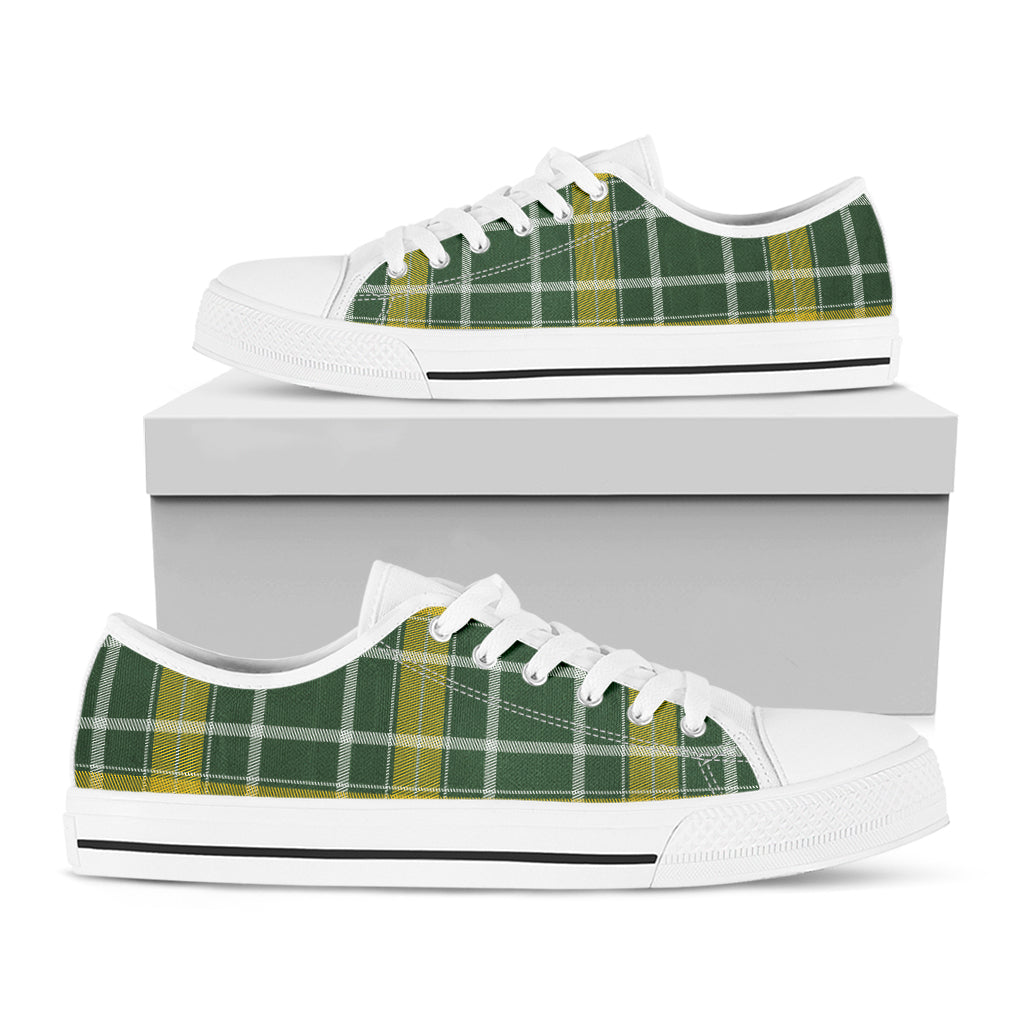 Green And Yellow Stewart Tartan Print White Low Top Shoes