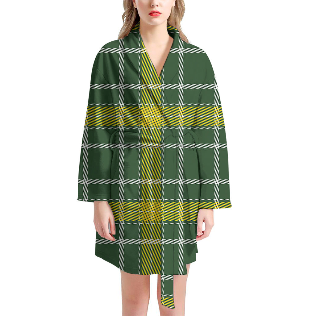 Green And Yellow Stewart Tartan Print Women's Bathrobe