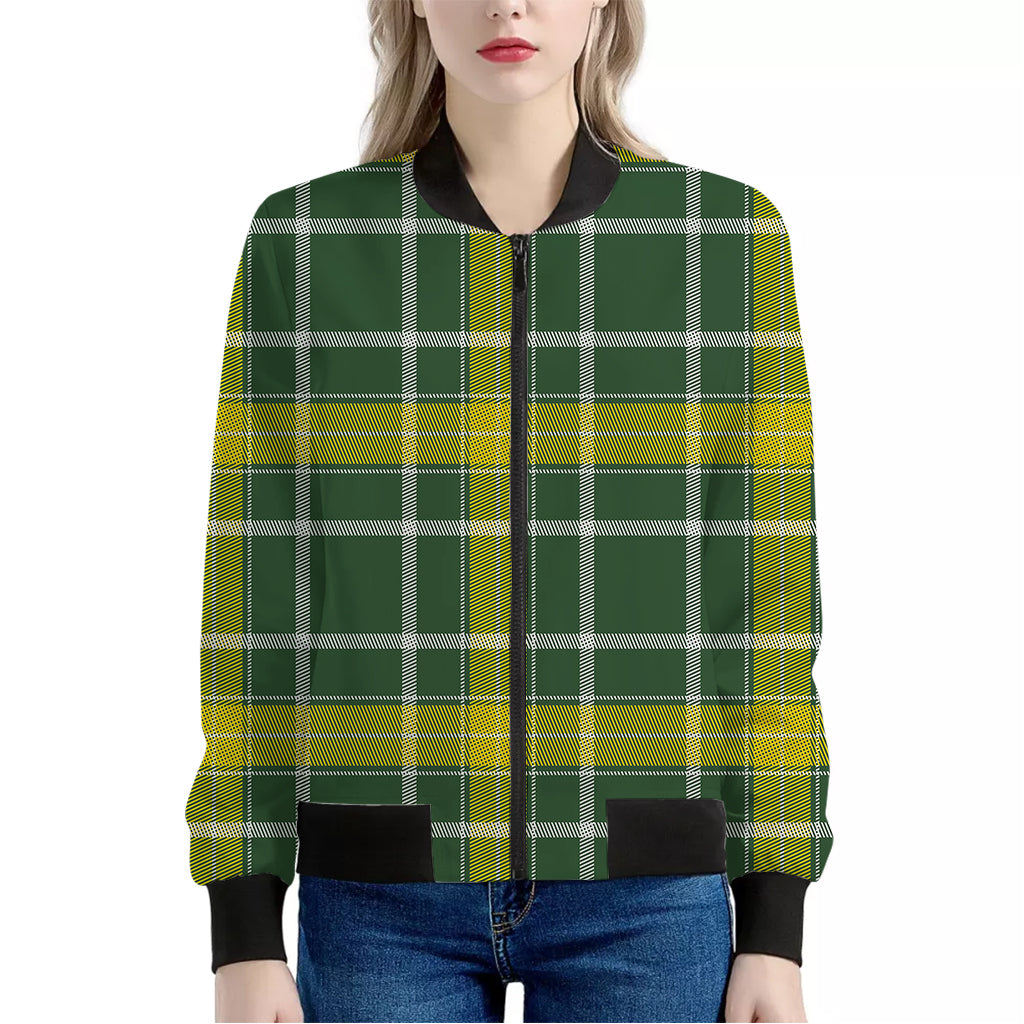 Green And Yellow Stewart Tartan Print Women's Bomber Jacket