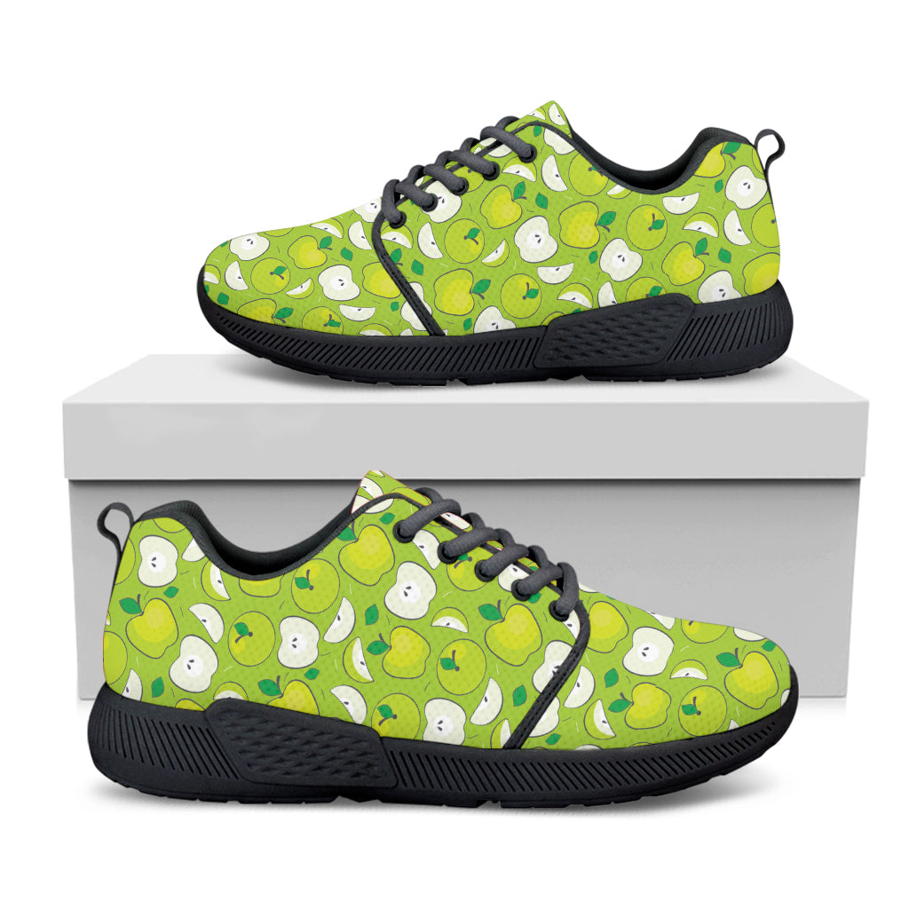 Green Apple Fruit Pattern Print Black Athletic Shoes