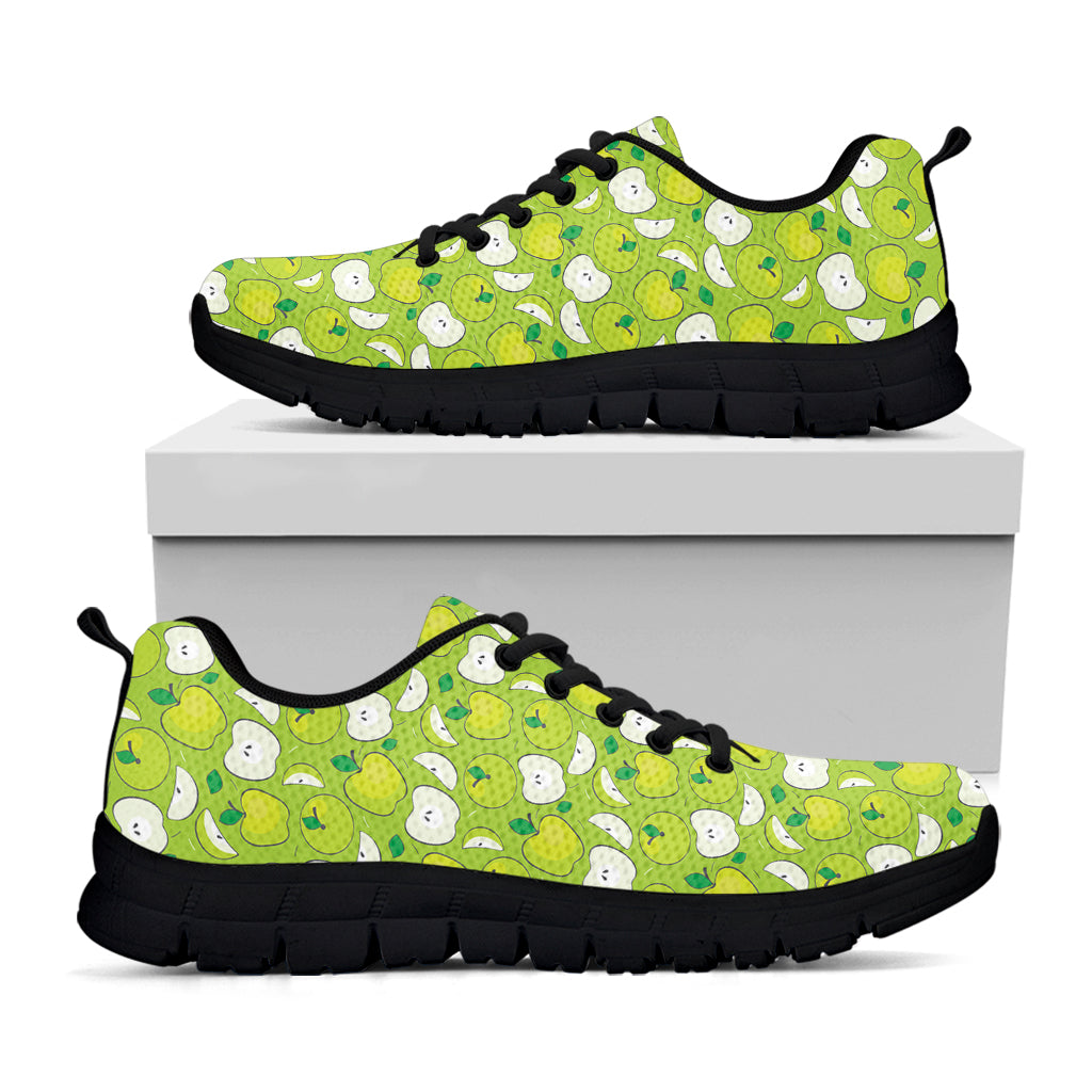 Green Apple Fruit Pattern Print Black Sneakers