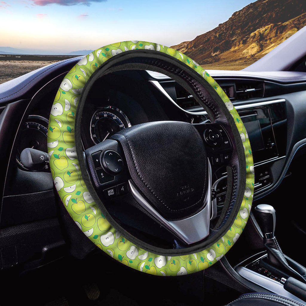 Green Apple Fruit Pattern Print Car Steering Wheel Cover