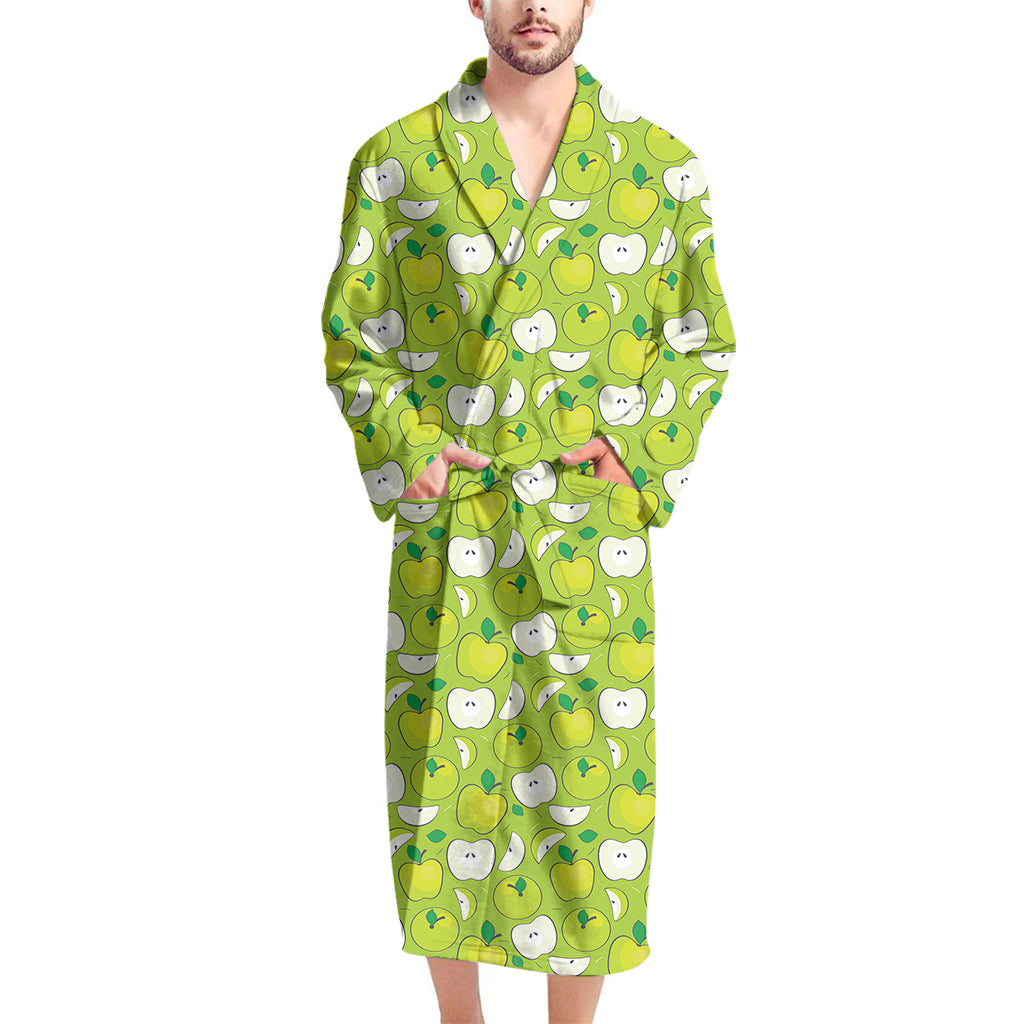 Green Apple Fruit Pattern Print Men's Bathrobe