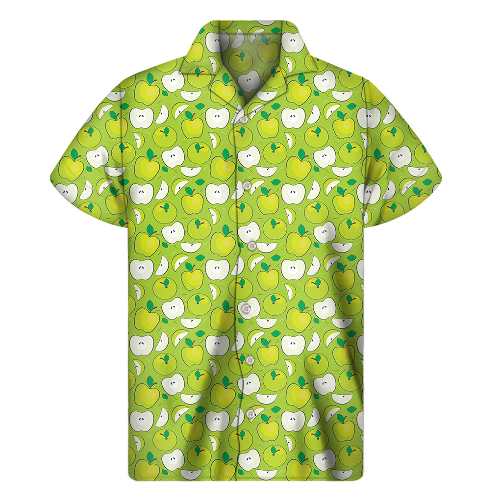 Green Apple Fruit Pattern Print Men's Short Sleeve Shirt