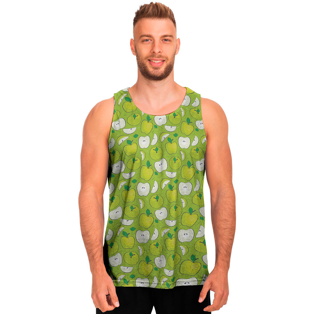 Green Apple Fruit Pattern Print Men's Tank Top