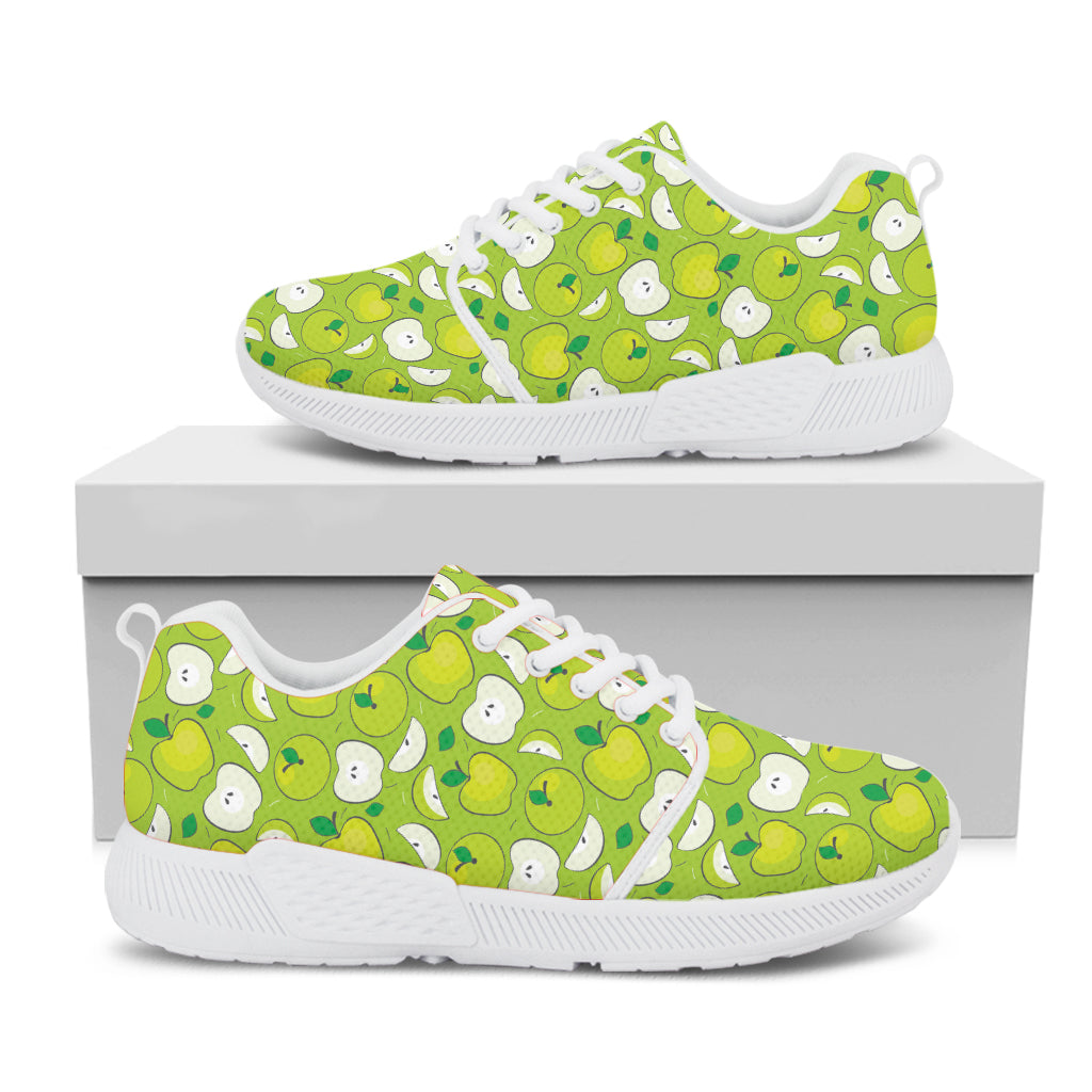 Green Apple Fruit Pattern Print White Athletic Shoes