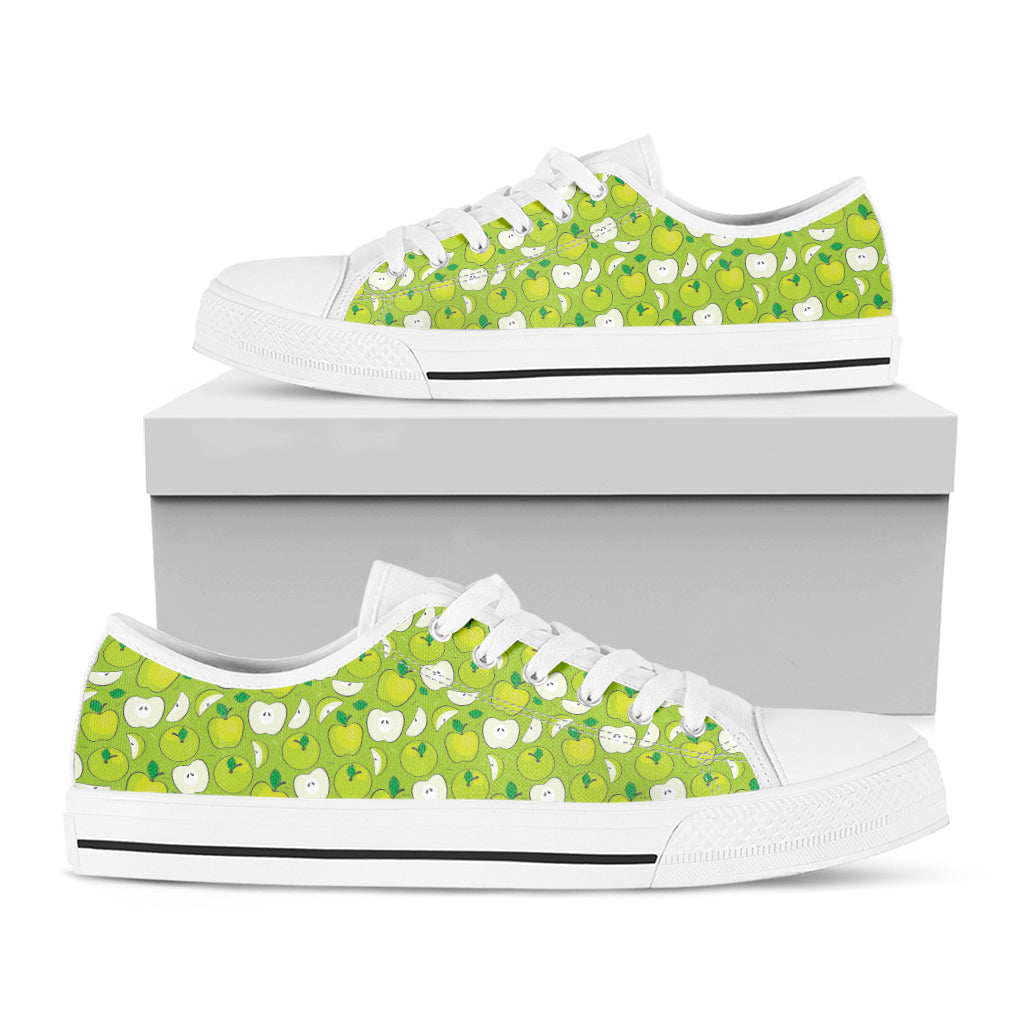 Green Apple Fruit Pattern Print White Low Top Shoes