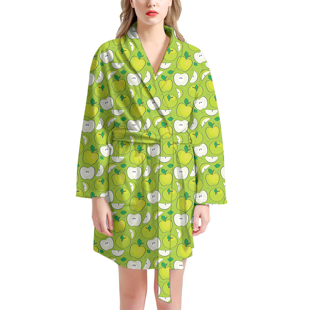 Green Apple Fruit Pattern Print Women's Bathrobe