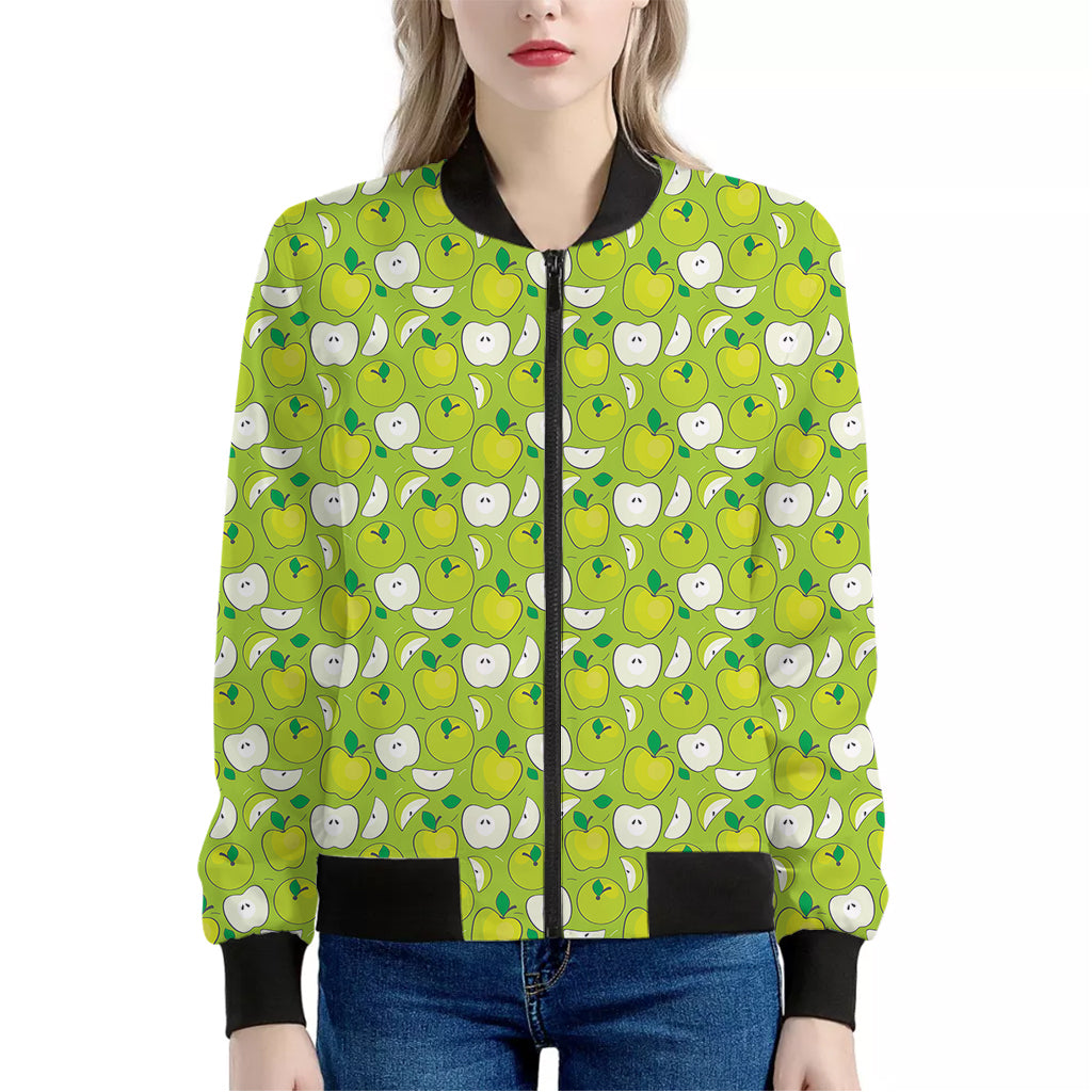 Green Apple Fruit Pattern Print Women's Bomber Jacket