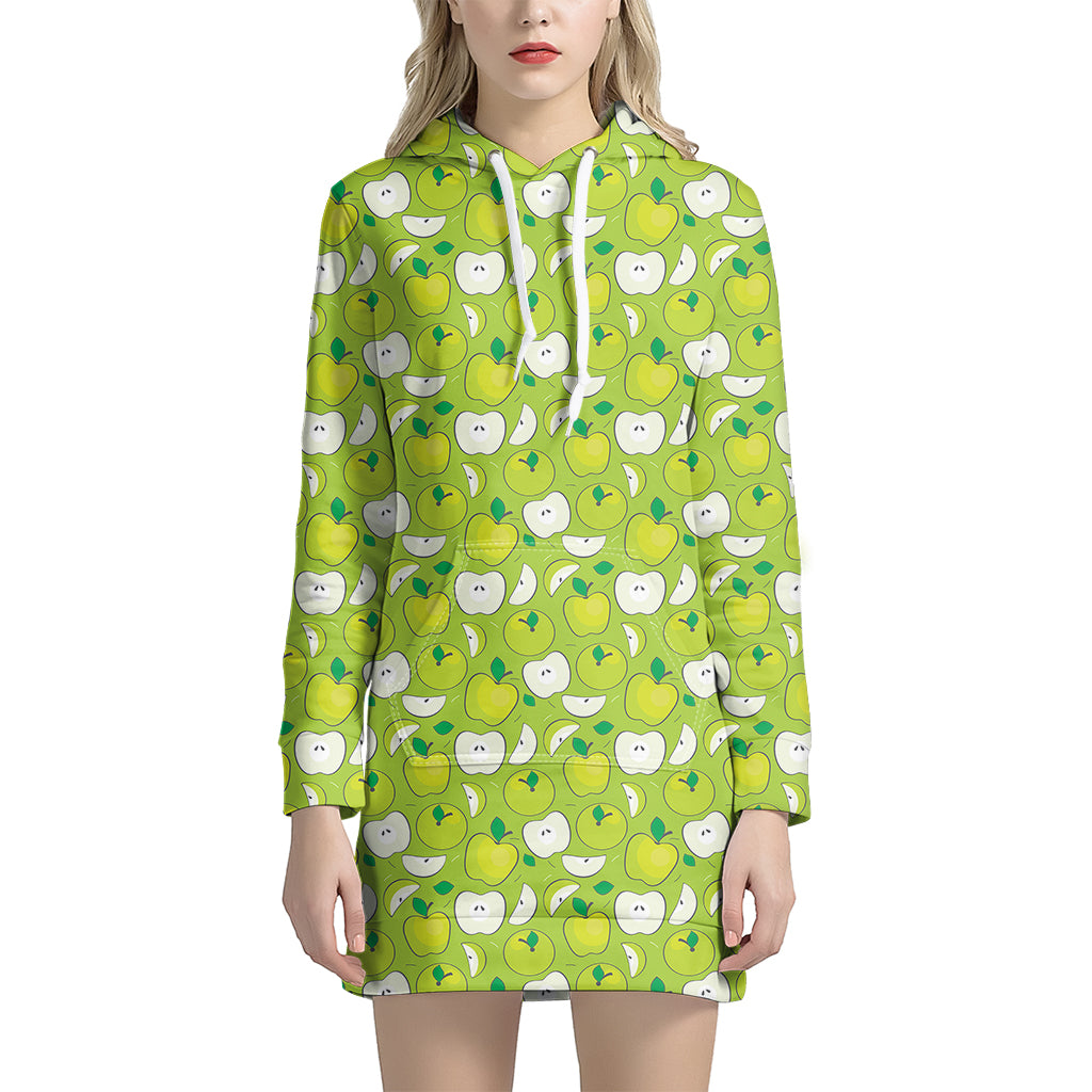 Green Apple Fruit Pattern Print Women's Pullover Hoodie Dress