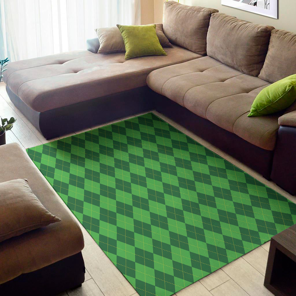 Green Argyle Pattern Print Area Rug