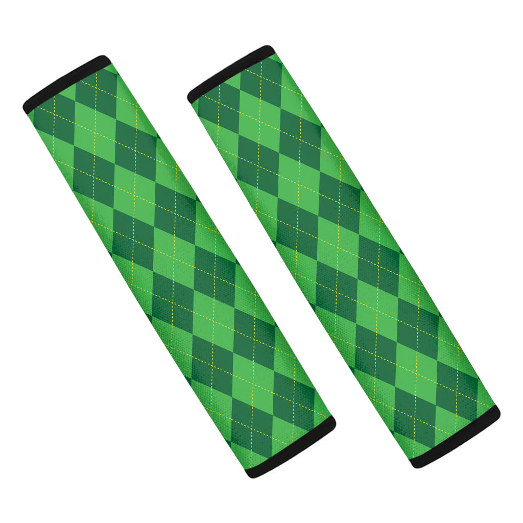 Green Argyle Pattern Print Car Seat Belt Covers