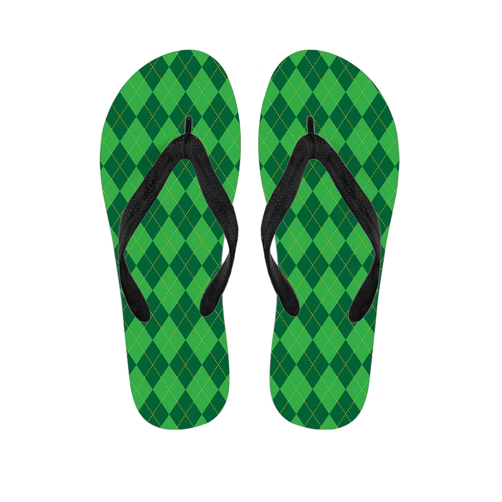 Green Argyle Pattern Print Flip Flops