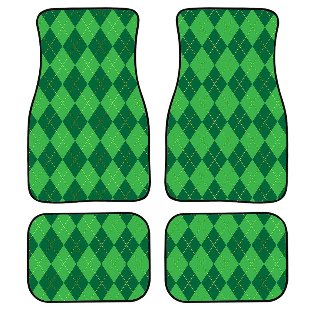 Green Argyle Pattern Print Front and Back Car Floor Mats