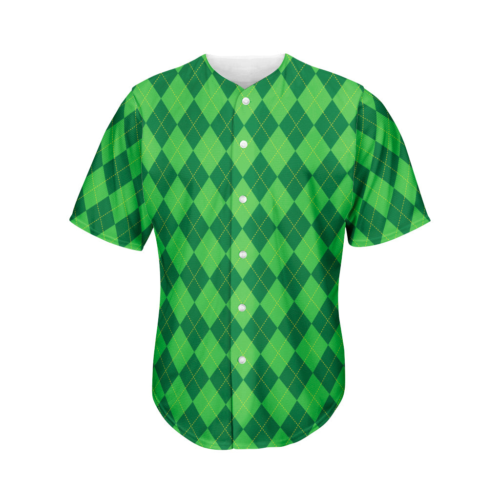 Green Argyle Pattern Print Men's Baseball Jersey