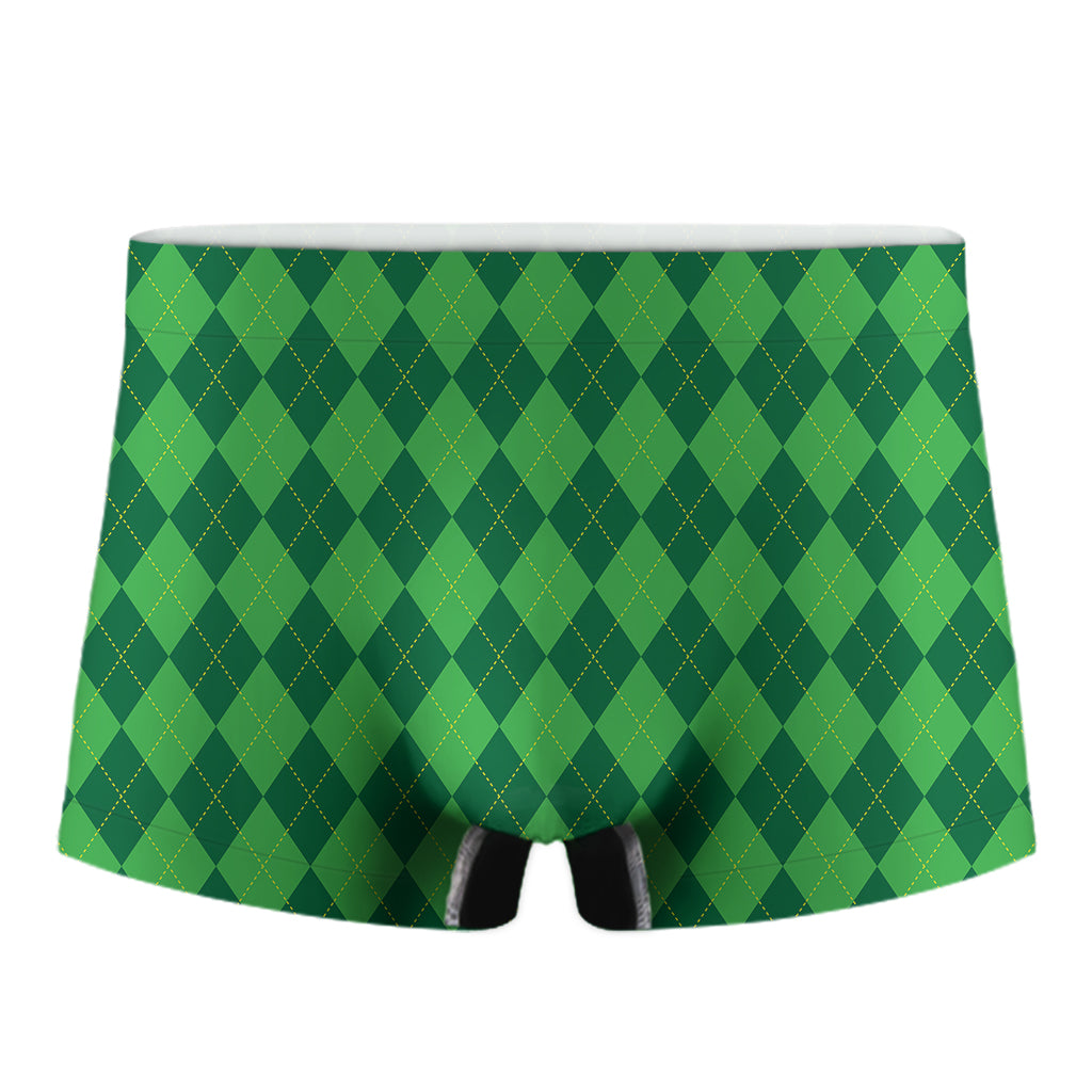 Green Argyle Pattern Print Men's Boxer Briefs