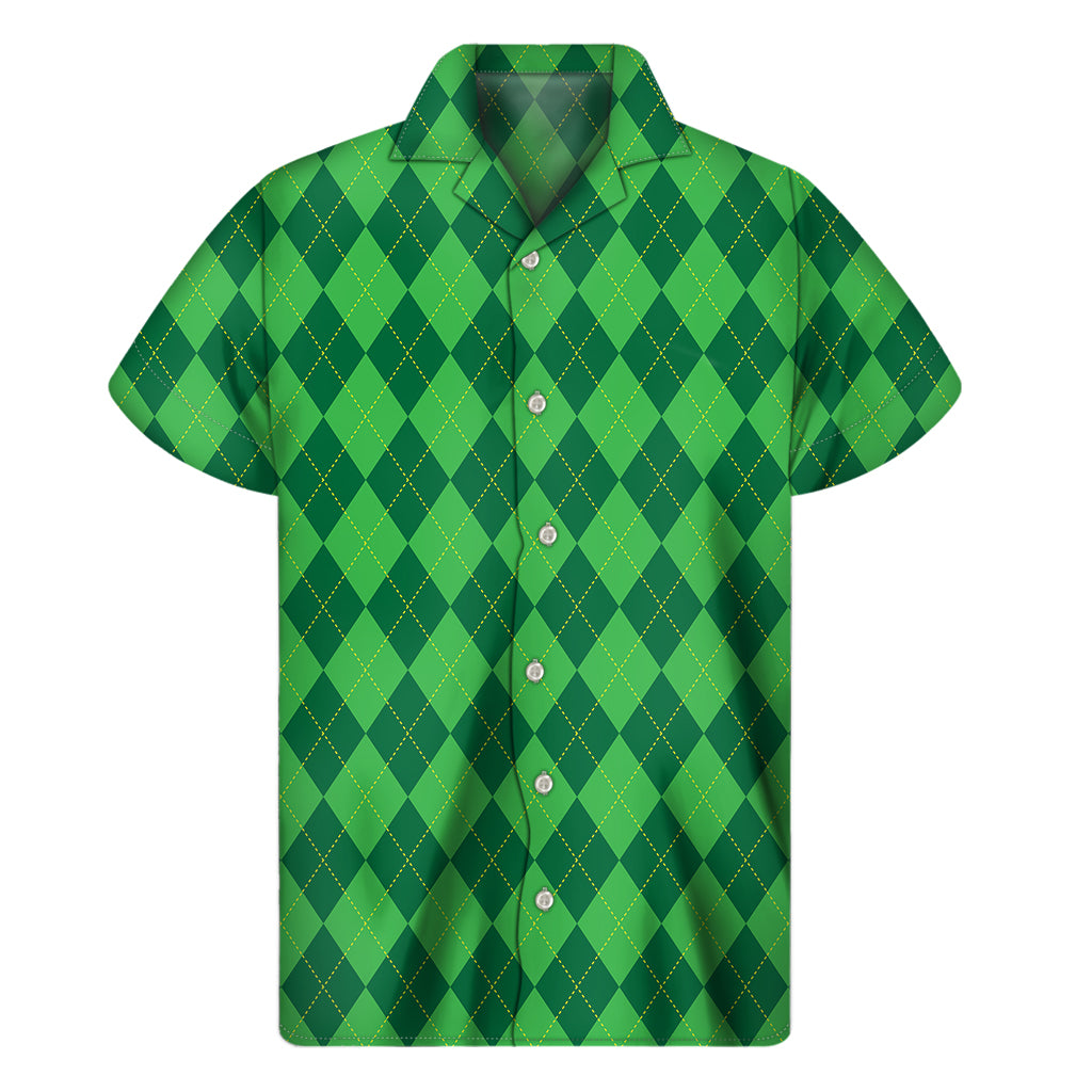 Green Argyle Pattern Print Men's Short Sleeve Shirt