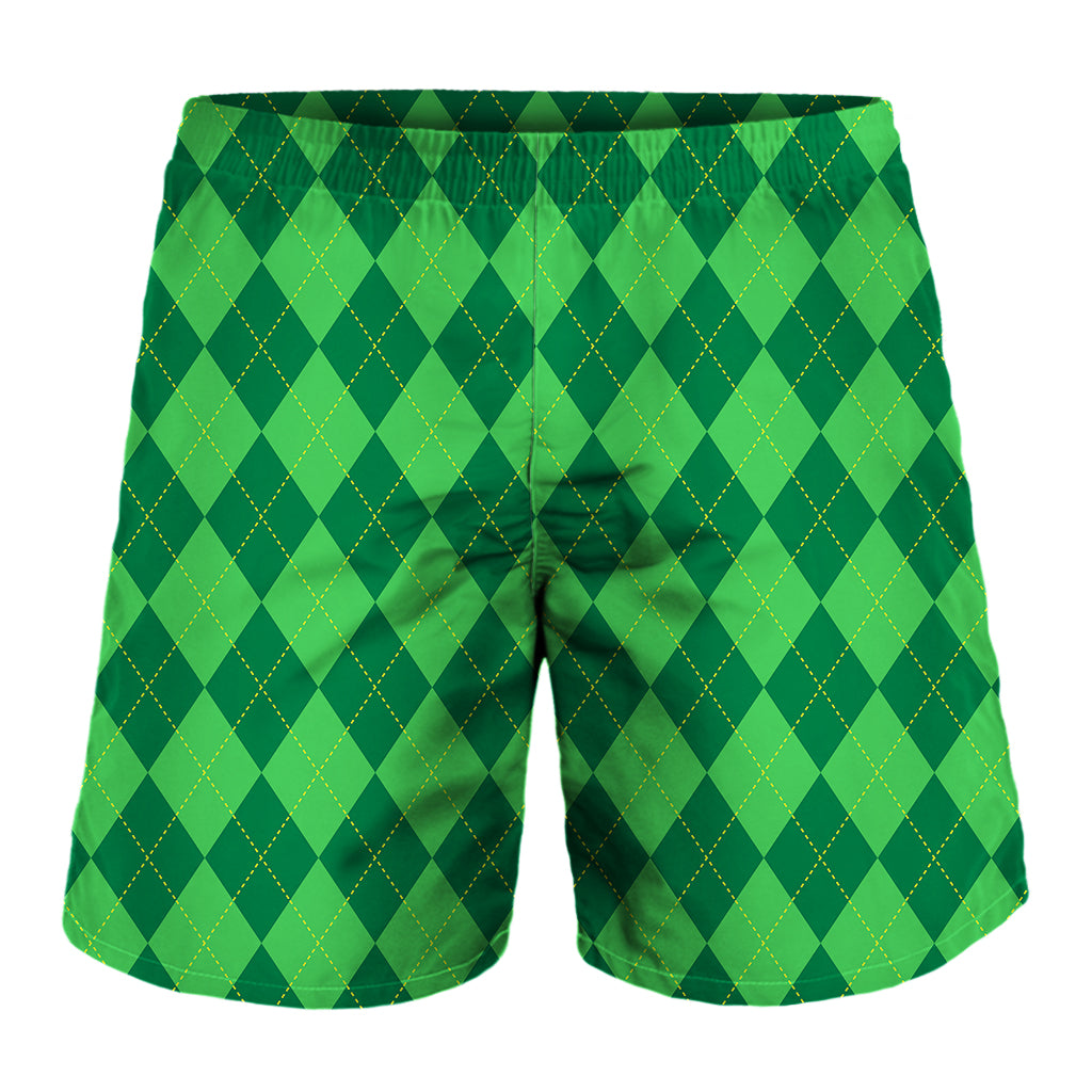 Green Argyle Pattern Print Men's Shorts