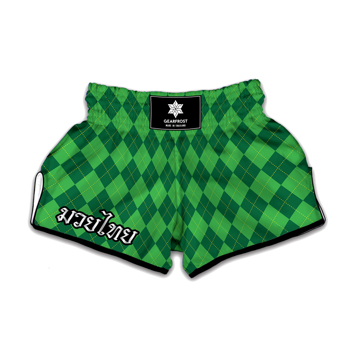 Green Argyle Pattern Print Muay Thai Boxing Shorts