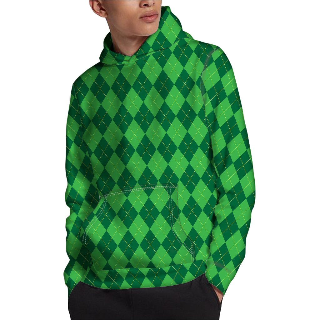 Green Argyle Pattern Print Pullover Hoodie