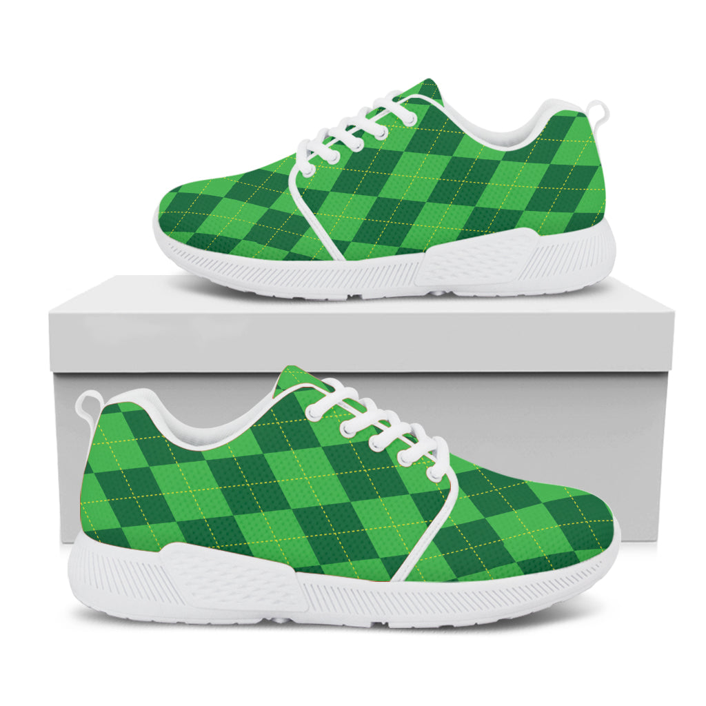 Green Argyle Pattern Print White Athletic Shoes