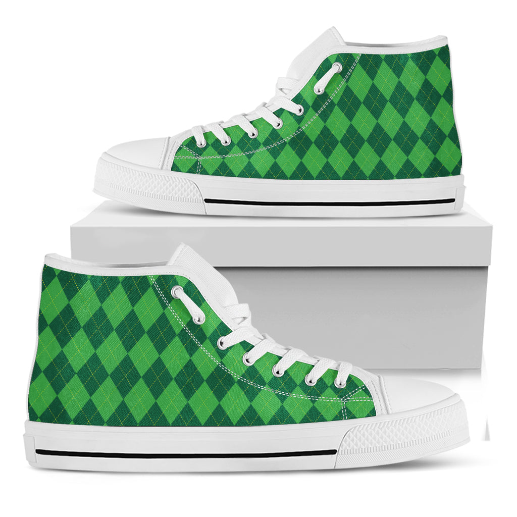 Green Argyle Pattern Print White High Top Shoes