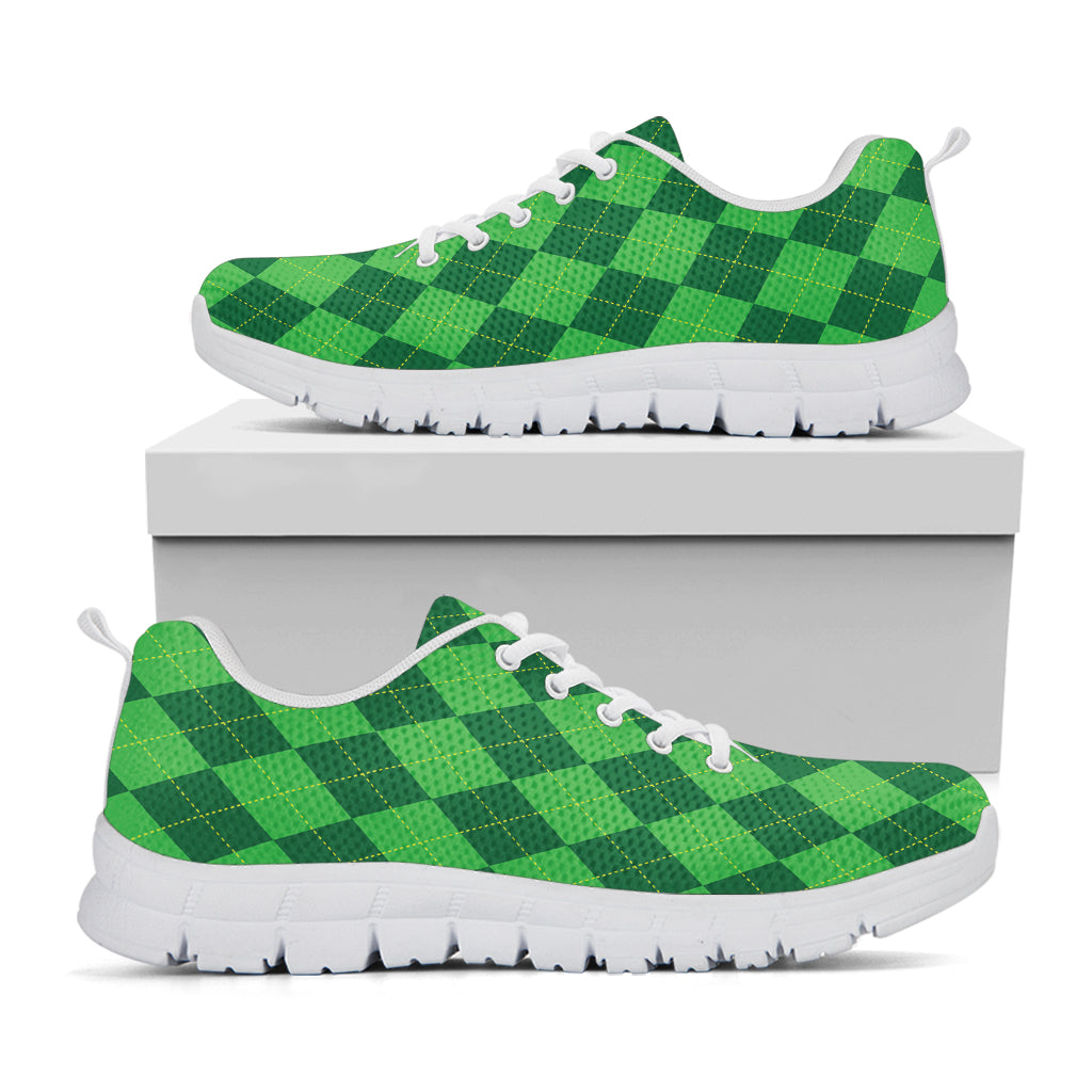 Green Argyle Pattern Print White Sneakers