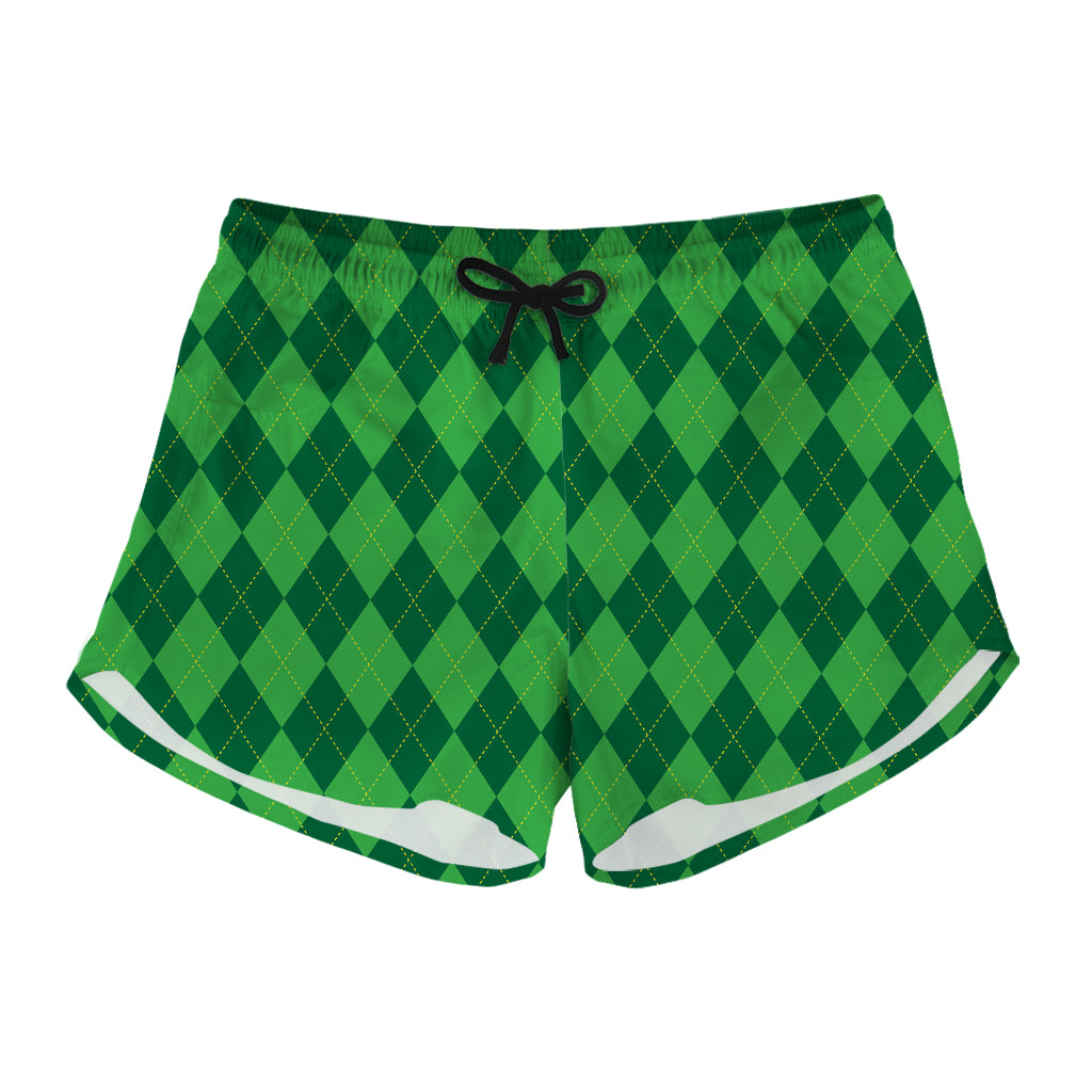 Green Argyle Pattern Print Women's Shorts