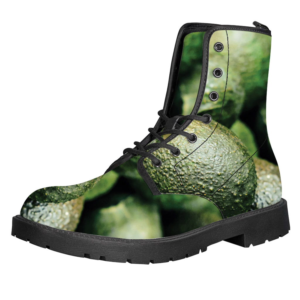 Green Avocado Print Leather Boots