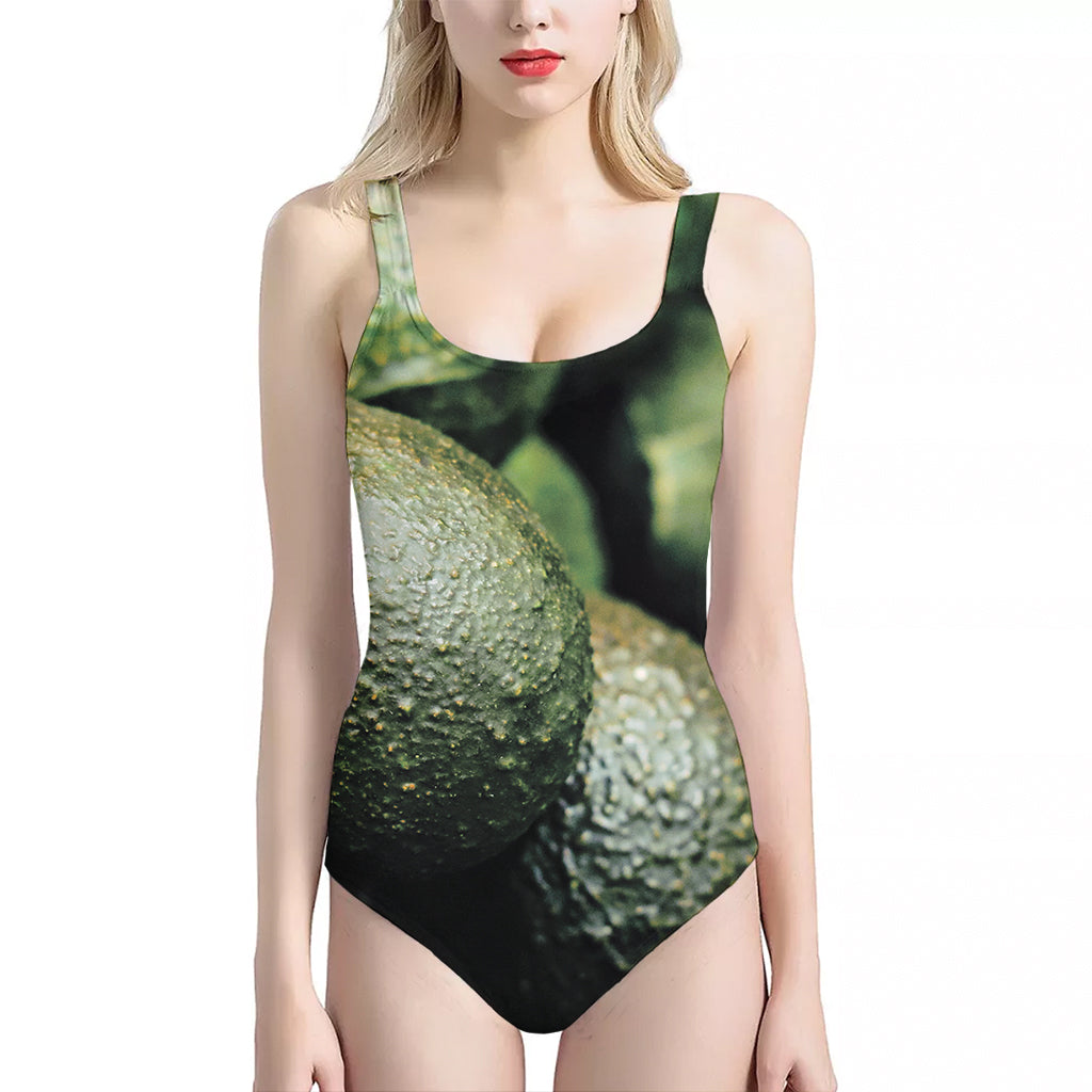 Green Avocado Print One Piece Halter Neck Swimsuit