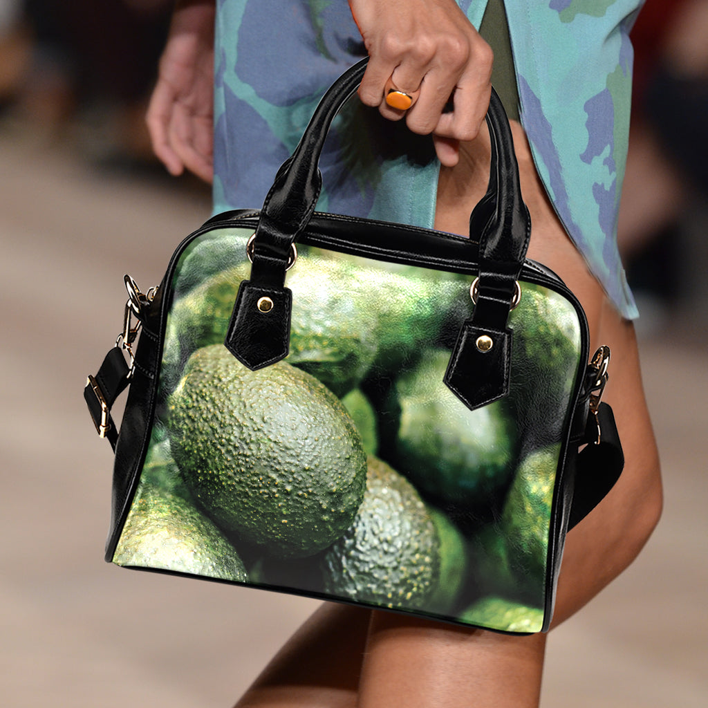 Green Avocado Print Shoulder Handbag