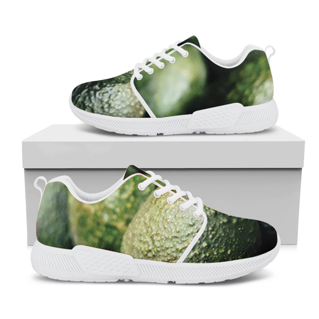 Green Avocado Print White Athletic Shoes