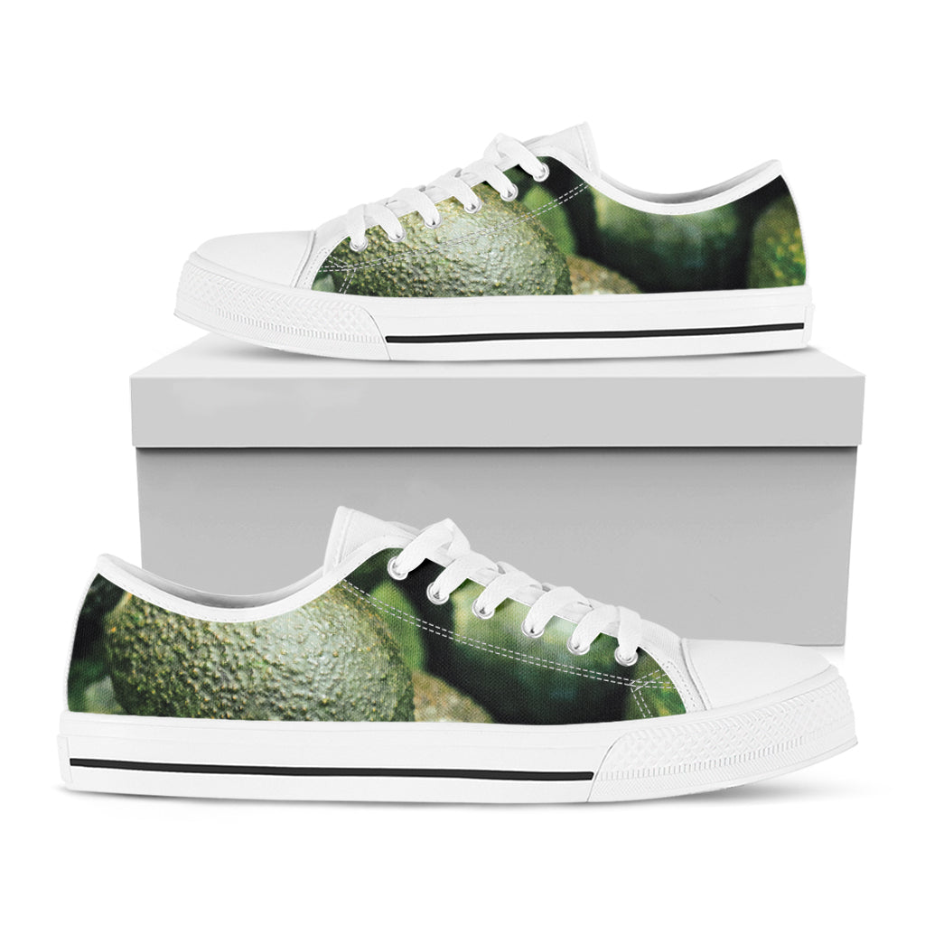 Green Avocado Print White Low Top Shoes