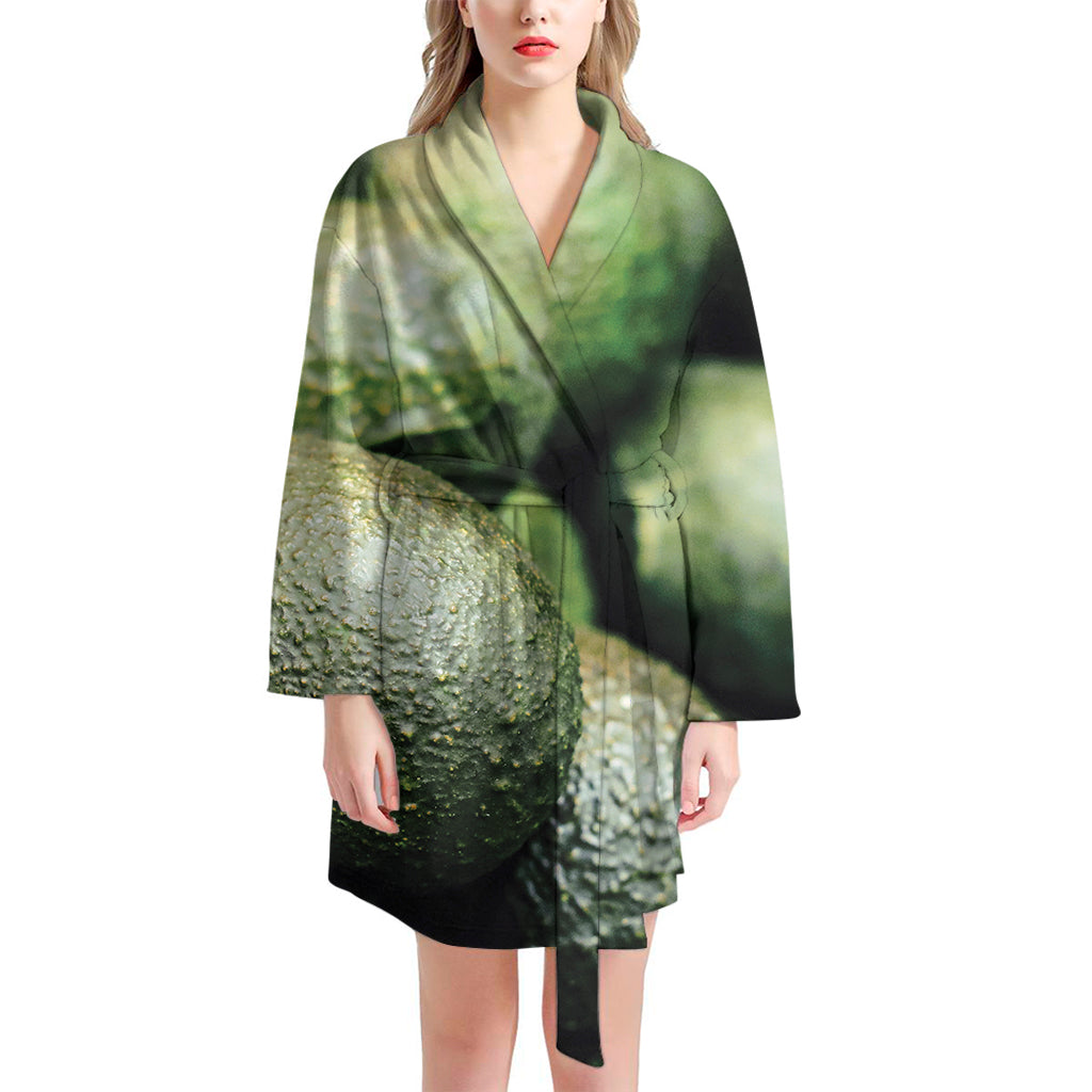 Green Avocado Print Women's Bathrobe