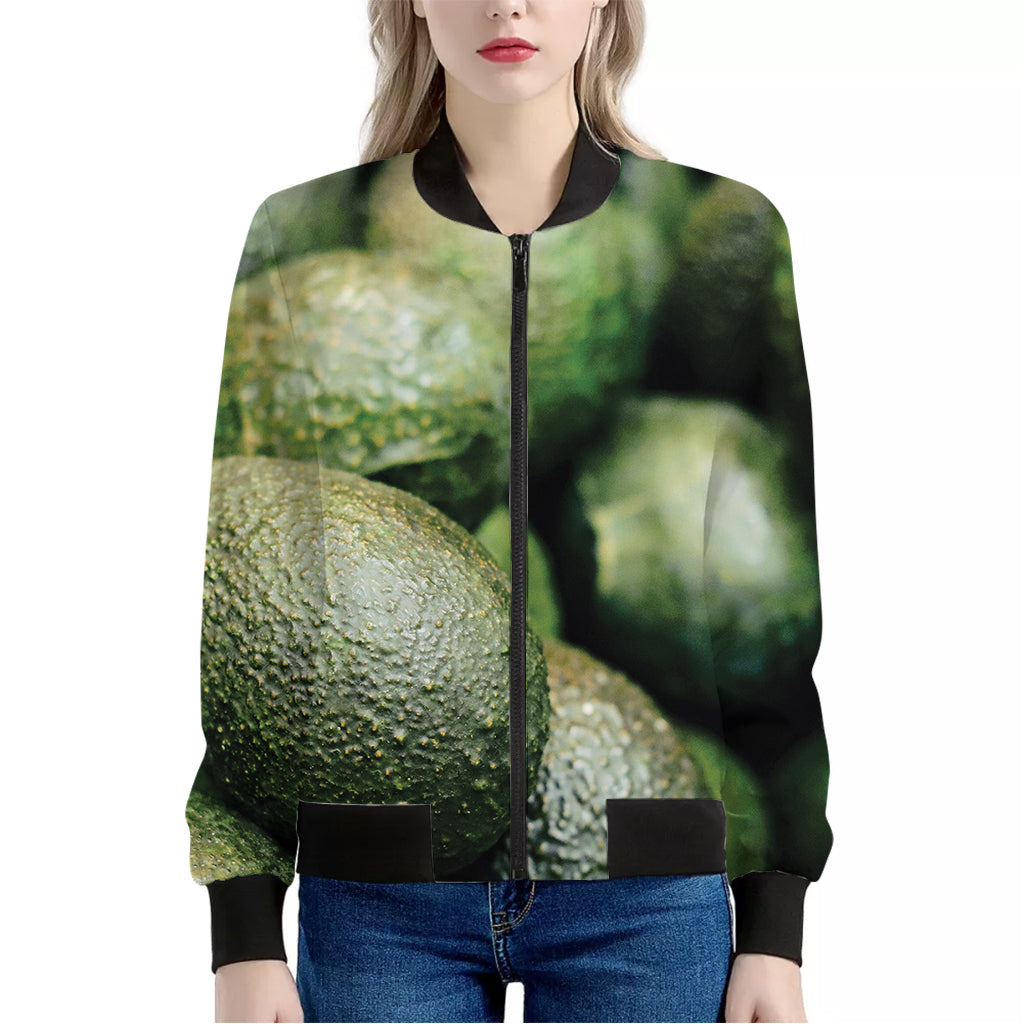 Green Avocado Print Women's Bomber Jacket