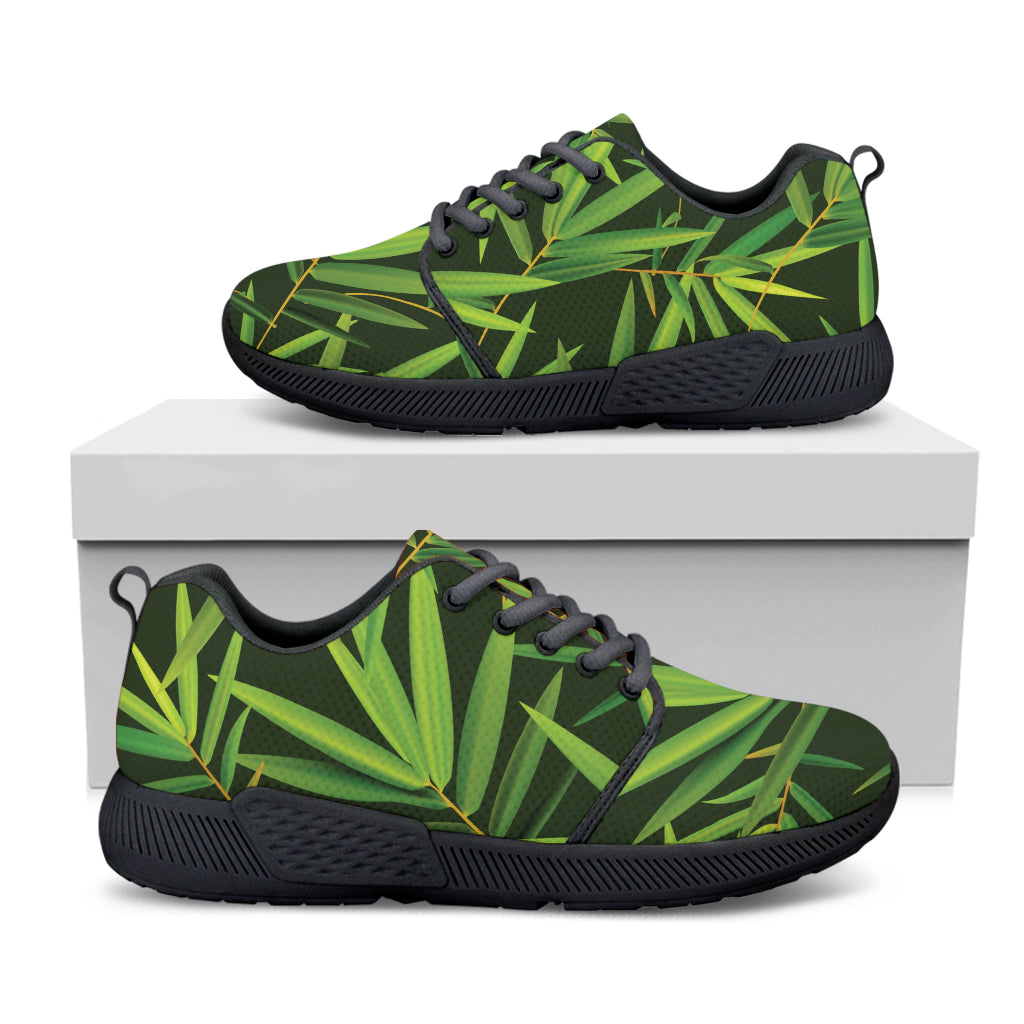 Green Bamboo Leaf Pattern Print Black Athletic Shoes