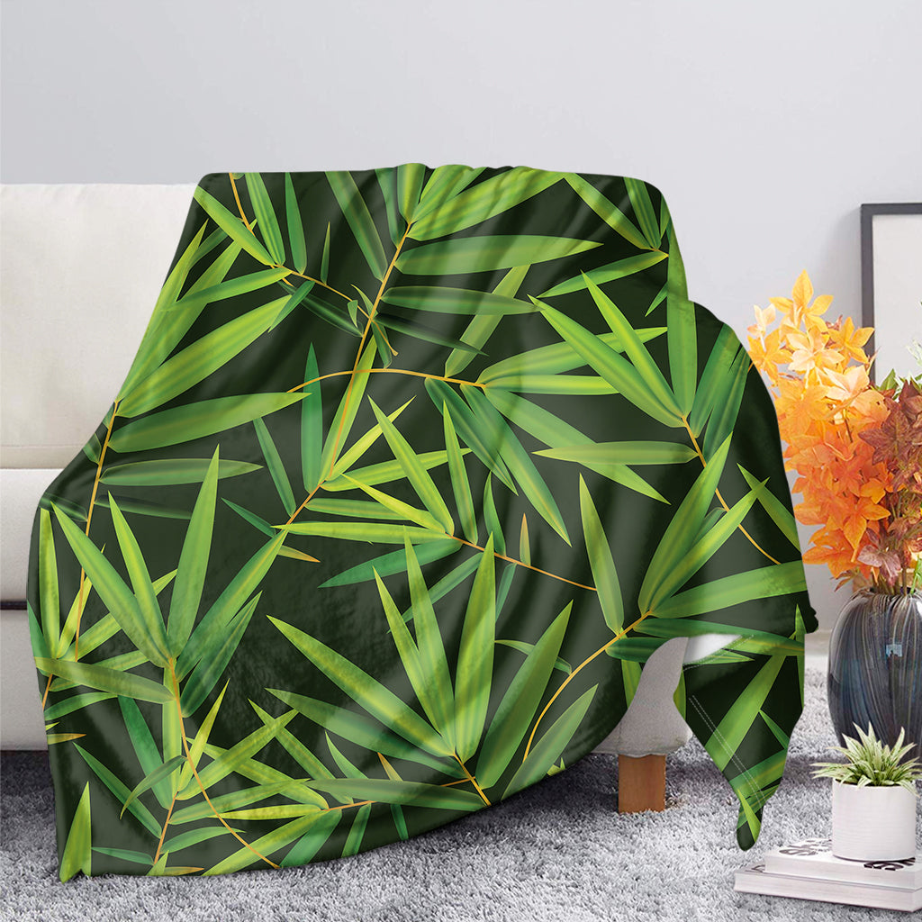 Green Bamboo Leaf Pattern Print Blanket