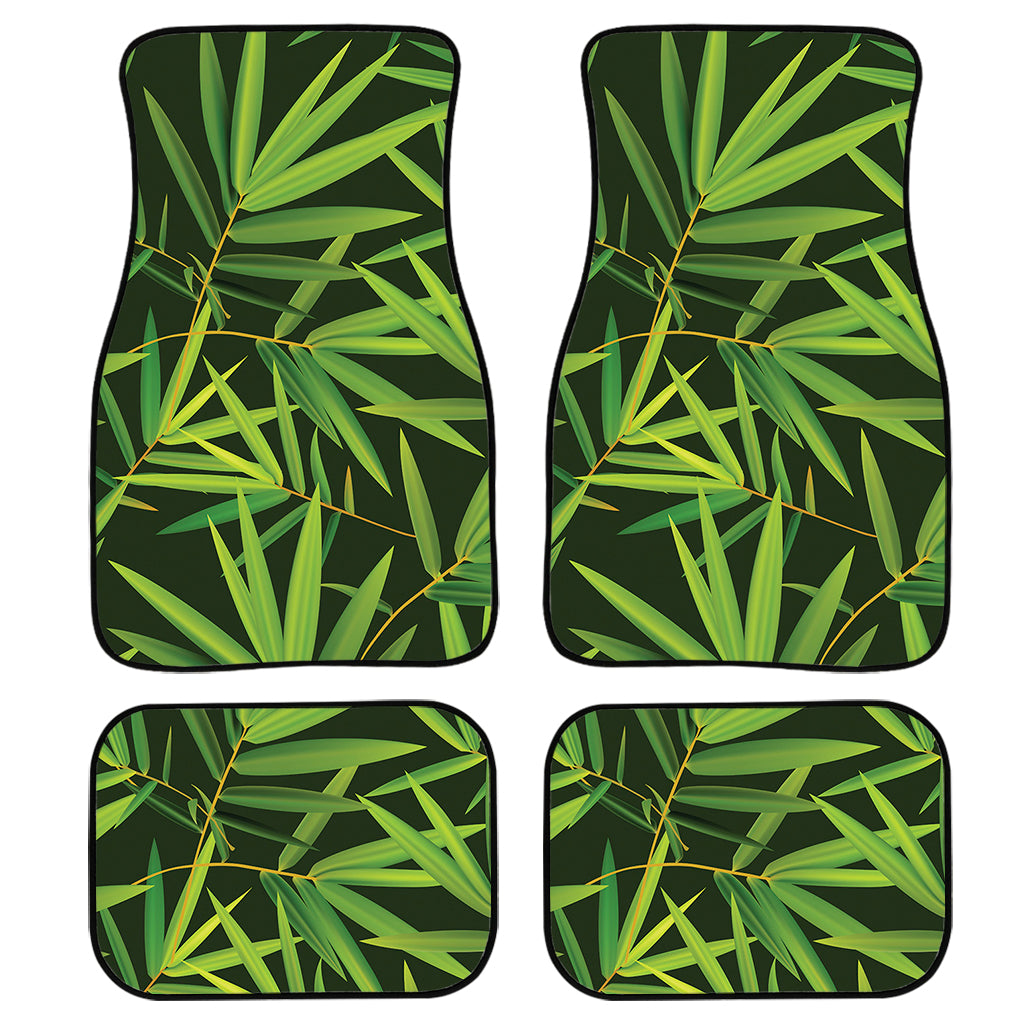 Green Bamboo Leaf Pattern Print Front and Back Car Floor Mats