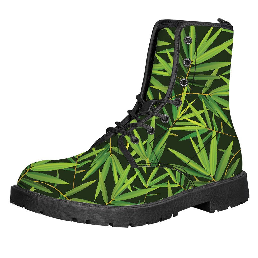 Green Bamboo Leaf Pattern Print Leather Boots