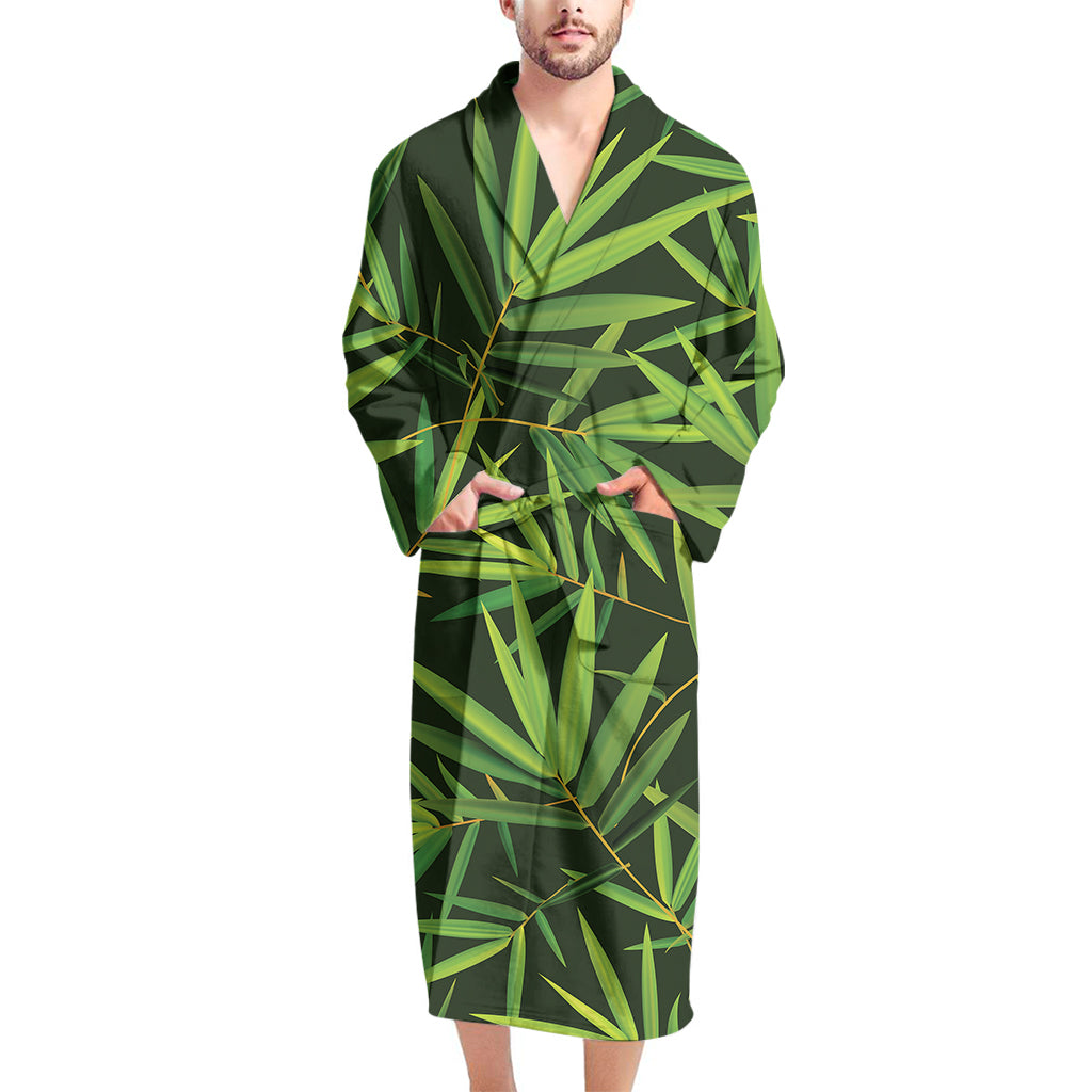 Green Bamboo Leaf Pattern Print Men's Bathrobe