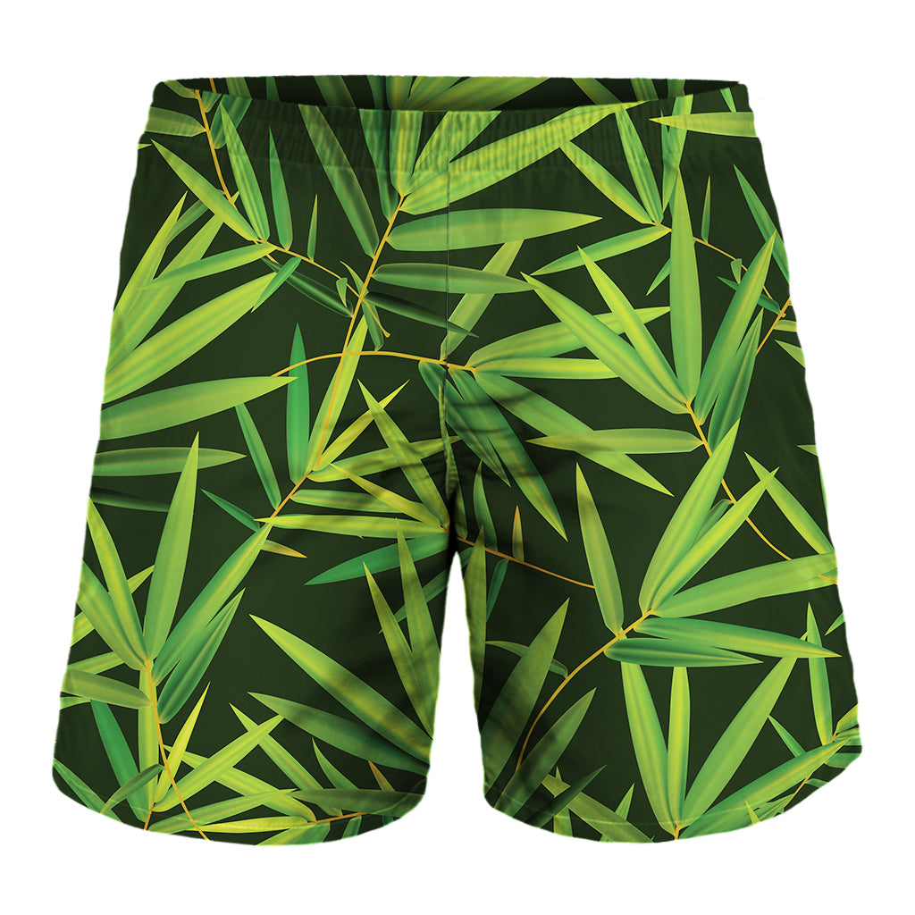 Green Bamboo Leaf Pattern Print Men's Shorts