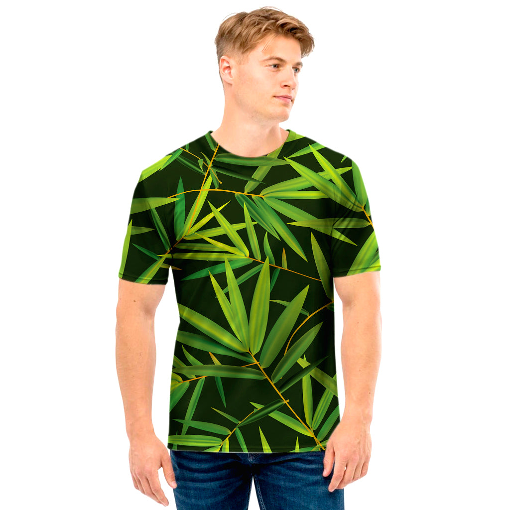 Green Bamboo Leaf Pattern Print Men's T-Shirt