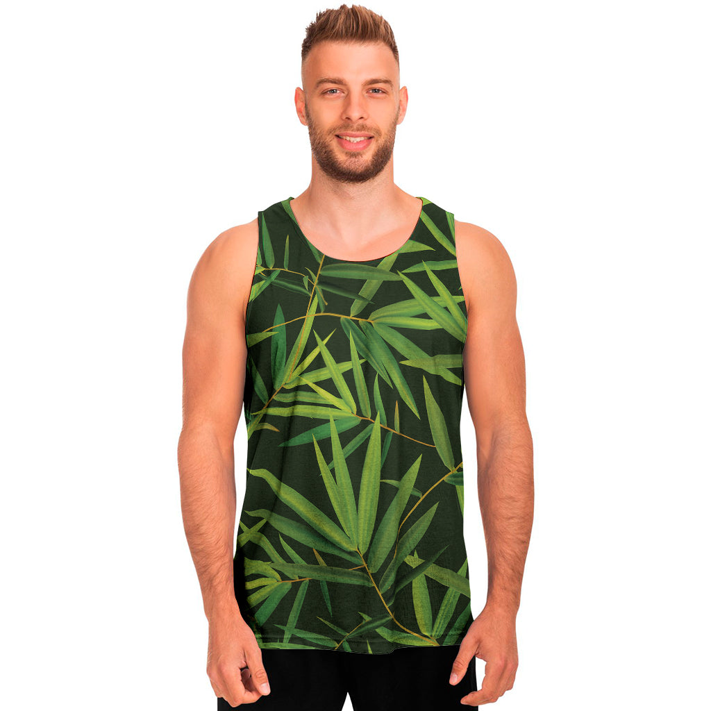 Green Bamboo Leaf Pattern Print Men's Tank Top