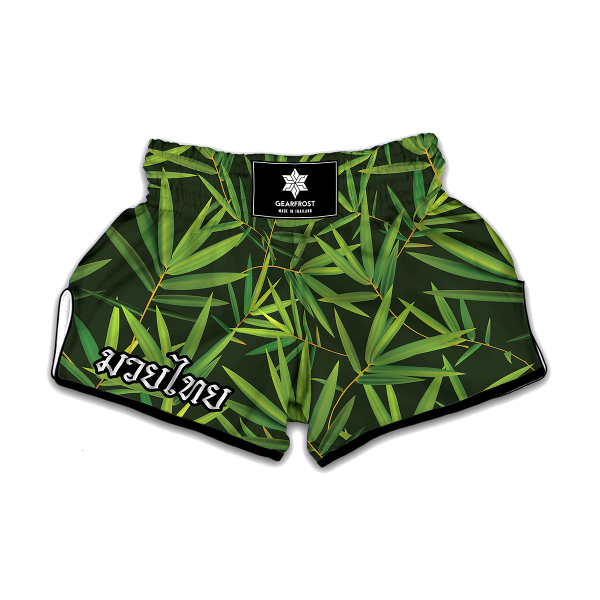 Green Bamboo Leaf Pattern Print Muay Thai Boxing Shorts